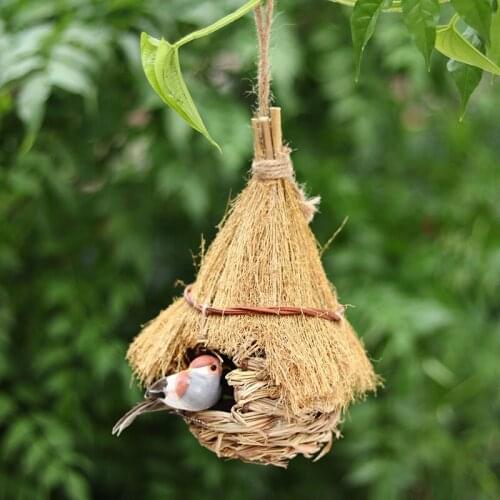 Hand-woven bird nest bird house Miscanthus flower-covered straw bird nest outdoor decorative straw bird nest