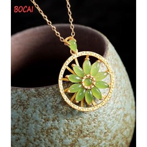 Real S925 Silver Hetian Jade Jasper Windmill Pendant Fashionable Simple Womens Rotatable