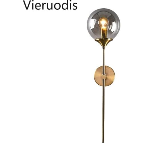 Modern Long Handle Wall Lights Nordic Led Glass Ball Wall Mounted Sconce for Living Room Bedside Restaurant Home Decor Lighting