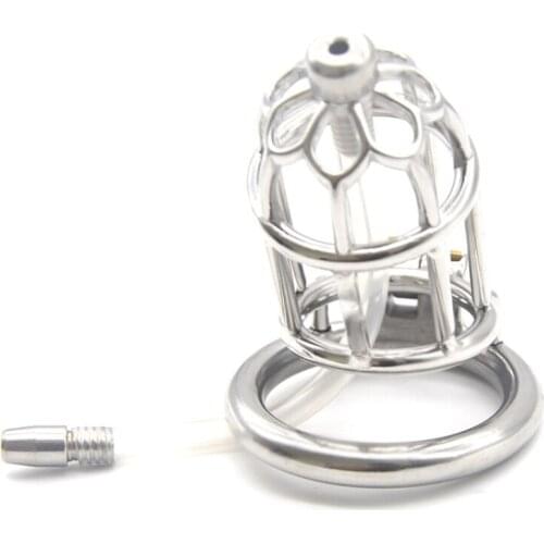 Sex Products Male Chastity Device Stainless Steel Male Chastity Cage Bondage Round Sex Ring with Silicone Tube for Men G7-247D