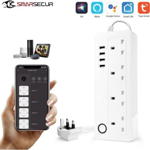 Smart Power Strip with 4 Outlets 4 USB Ports Smart Socket Home Office WiFi Voice Remote Control Power Strip Wireless via Alexa