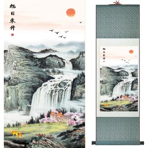 Top quality crane and great Wall Painting Home Office Decoration Chinese scroll painting landscape painting 040718