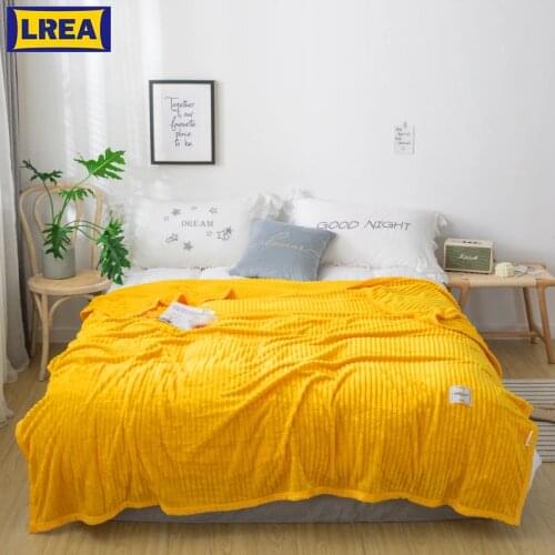 LREA yellow fleece seeping blanket for beds polar fabric throw for sofa winter home decoration Comfortable skin