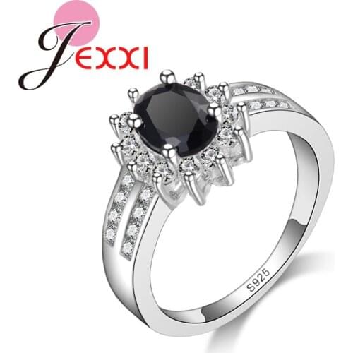 Oval Black & Full White Cubic Zirconia Fashion Jewelry For Women 925 Sterling Silver Rings Girls Party Accessories