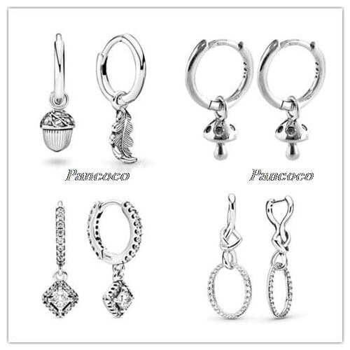 Authentic 925 Sterling Silver Earring Acorn & Leaf Earrings With Crystal For Women Wedding Party Gift Pandora Jewelry