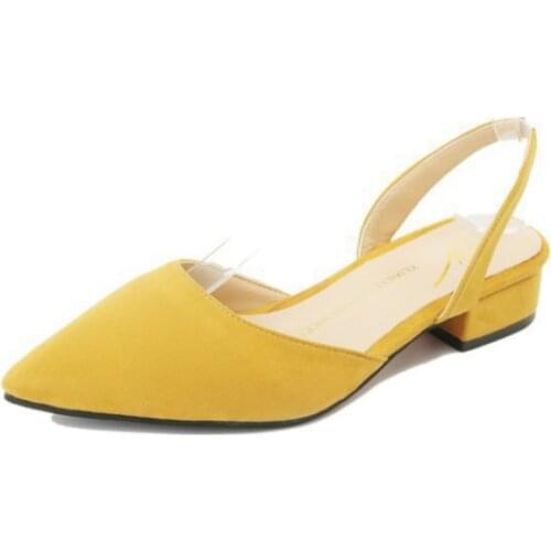 Women Pumps Slip on Office Lady Thick Heel Solid Pointed Toe Princess Style Slingback Fashion Nude Shoe Sandals