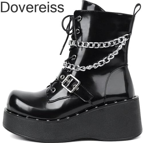 Dovereiss Fashion Female Boots Winter Sexy Elegant Waterproof Pure Color Buckle Metal Chain New Matin Boots Ankle Boots 41 42 43