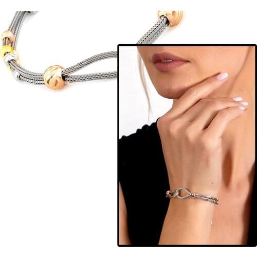 Tesbihane Knot Design Silver Color 925 Sterling Silver Dorika Women Bracelet