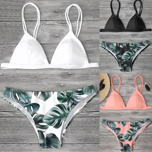 Womens Swimming Suit Sexy Bikini Swimsuit Women Swimwear Bikini Set Print Leaves Push-Up Padded Bathing Swimsuit Beachwear DG7