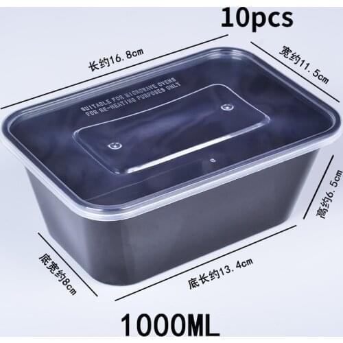 10pcs Thickened Transparent and Black Disposable Plastic Rectangular Tableware Packing Takeaway Lunch Box Storage Box with Lid