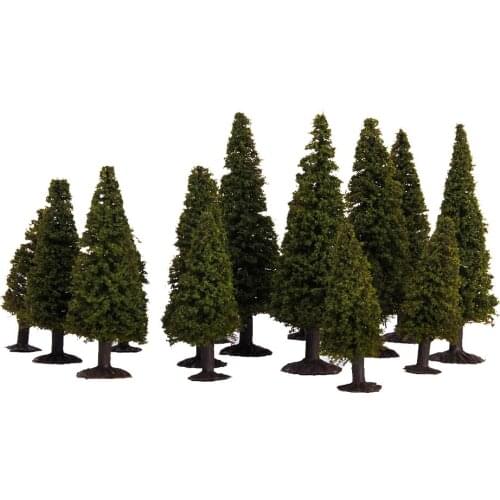 15pcs Model Cypress Trees Train HO Landscape And PV Box Green Toy Decor