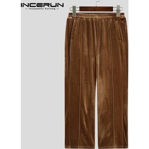 2021 Men Pants Joggers Velour Elastic Waist Solid Color Casual Straight Trousers Men Autumn Vintage Streetwear Pantalon INCERUN