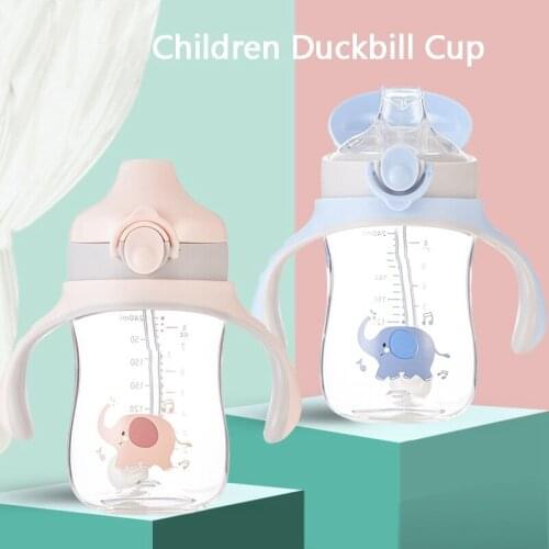 240ML Children Duckbill Cup Cartoon Wide Caliber Baby Learning Drinking Cup Rotating Grip Handle Kids Bottle