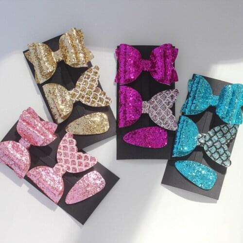 3pcs Sequins Bows Hair Clips Shiny Glitter Cute Mermaid Hairpins Barrettes Hair Accessoires Girls Kids Childr Headwear Side Clip