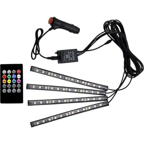 4 Pcs Car Interior RGB LED Strip Lights Atmosphere Decorative Music Control