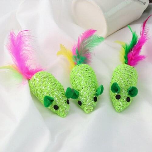 5PCS Cat Feather Toy Creative Lovely Braided Sound Mouse Pet Toy Cat Play Toy Colorful Feather Plush Mini Mouse Toys