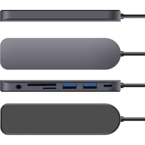 7-In-1 USB Type C Hub Aluminum Alloy Type-C To HDMI 4K USB 3.0 USB-C 3.5mm Audio Jack Adapter For Desktop PC Laptop