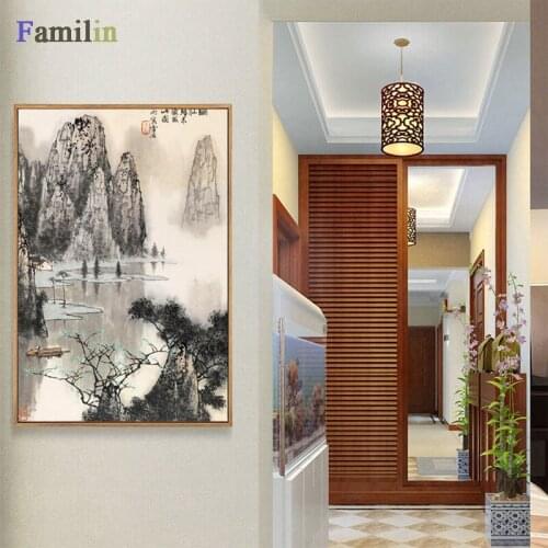 Chinese Ink Landscape Oil painting on Canvas Wall Art Picture for Living Room Home Decor Art Deco Paintings