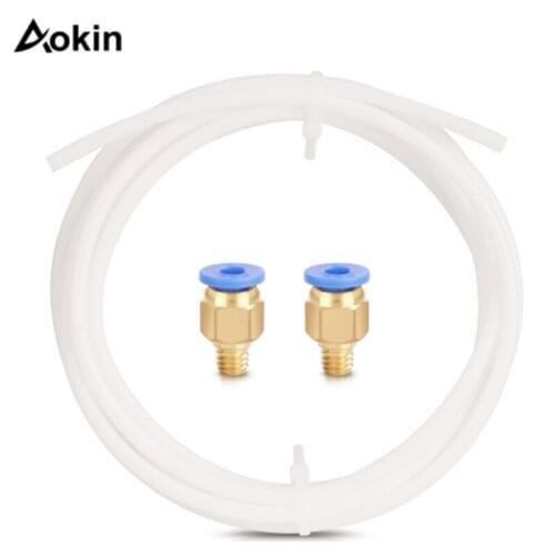 Aokin 2 Meters PTFE Tube 2.0mm ID/4.0mm OD + 2 x PC4-M6 Fittings For RepRap 3D Printer Bowden Hotend 1.75mm Filament