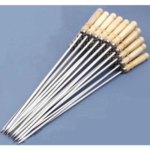 Stainless Steel Large Wooden Handle Barbecue Sign Lamb Kebab Barbecue Tool Skewers Supplies Sign Accessories Barbecue Needle