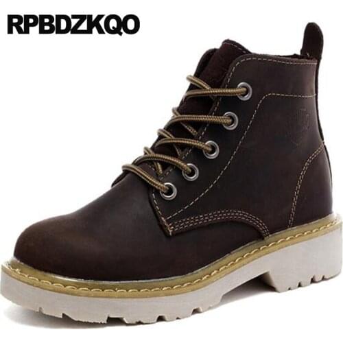 Shoes army designer brown full grain leather yellow non slip lace up flat men ankle military autumn retro combat boots short