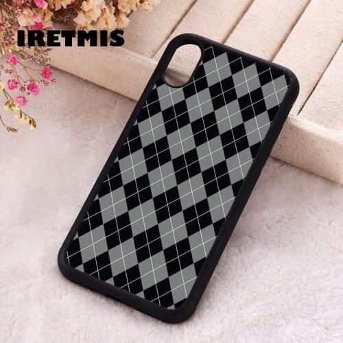 Iretmis 5 5S SE Phone Cover Case for iPhone 6 6S 7 8 Plus X Xs XR 11 12 Mini Pro Max Rubber Silicone Black Gray White Argyle