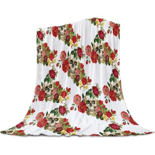 Skulls And Roses Throw Blanket Home Decoration Sofa Blanket Warm Microfiber Blankets for Bedroom
