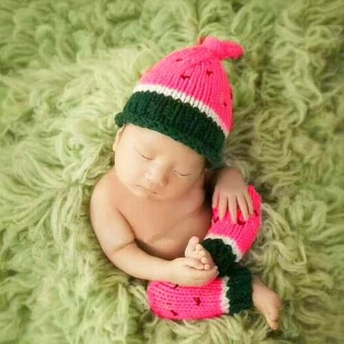 Newborn Photography Props Knitted Baby Costumes Watermelon Hat+Legging Set Crochet Baby Clothes Newborn photography Accessories