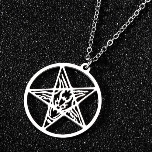 Stainless Steel Gothic Satan Necklace Women Satanic Jewelry Star Large Talisman Baphomet Pendant for Men Lucifer Patch collares