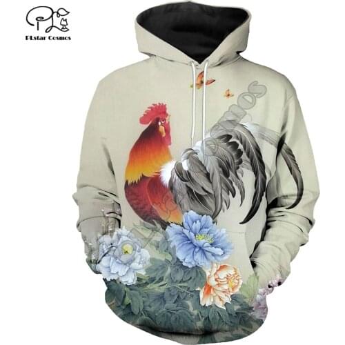 PLstar Cosmos Flowers And Chickens 3D Printed Hoodies Sweatshirts Zip Hooded For Men And Women Casual Streetwear Style-C4