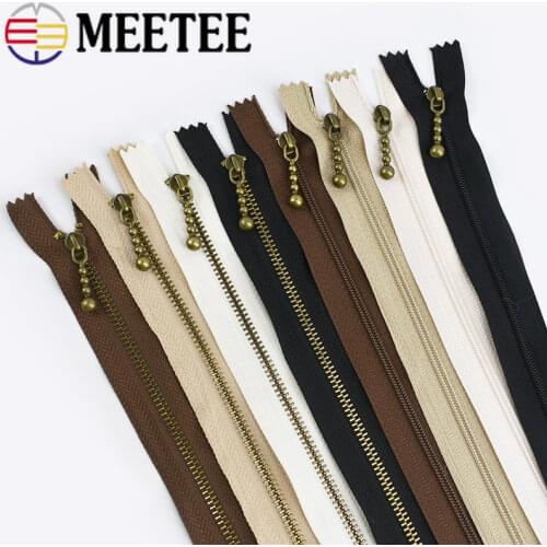 10pcs Meetee Metal Zipper Pure Copper 12cm-40cm Khaki 3# Close-end Zips for Sewing Down Jacket Bags Jeans Clothing Accessories