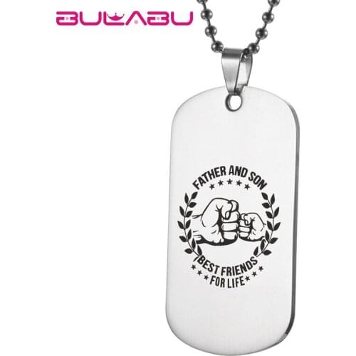 Fashion Customized Silver Pendant Necklace Men FATHER AND SON Letters Carved Stainless Steel Charms Necklace Jewelry erkek kolye
