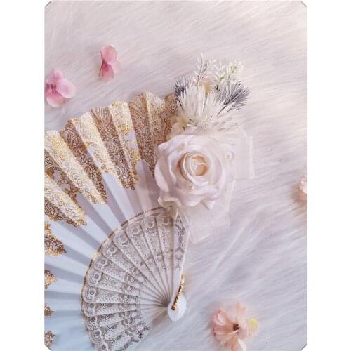 Fashion Vintage Folding Fan Lolita Handmade Flowers Gold Stamping Harajuku Gothic Model Show Photo Shoot Handheld Prop