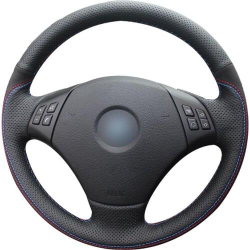 Non-slip Durable Black Natural Leather Black Suede Car Steering Wheel Cover For Bmw E90 320 318i 320i 325i 330i 320d X1