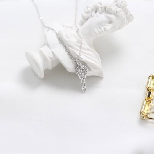 New Arrival Cubic Zircon Stone Key Pendant 925 Sterling Silver Necklace For Women Statement Chain Charm Necklace Party Gifts