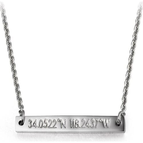 New Women Necklace Rectangular Latitude and Longitude Pendant Men Women Simple Necklaces Anniversary Jewelry