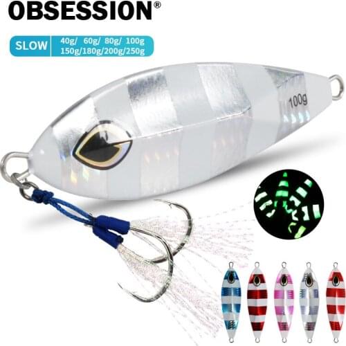 OBSESSION 40g 60g 80g Slow fall Sinking Jigging lures zebra Luminous Metal Jigs Glow Micro Sea Fishing Lure Artificial Bait