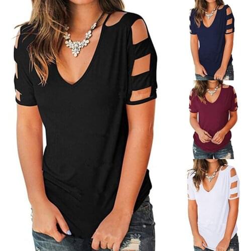 Kuelawear Solid Color Love Neckline Short Sleeve Casual T-shirt Women Summer Shirts Ladies Loose Tops Fashion Hollow Out T-shirt