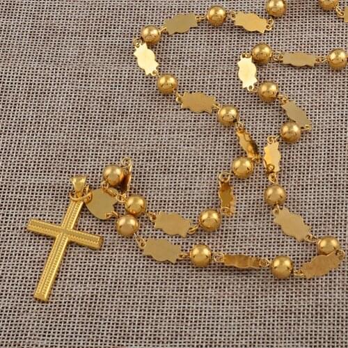 Anniyo Marshall Necklaces Beads Chains With Cross Pendant for Women Gold Color Fashion Micronesia Islands Jewelry Gifts #126506