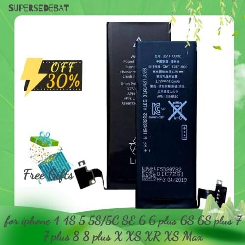 Rechargeable Battery for iphone 6 5 5s se 6s 7 8 Bateria for iphone 6 plus 7 plus 8 plus x xr xs max 4 4s 5c 6s plus Black akku