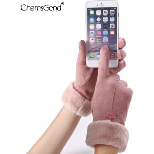 Luxury Suede Gloves Mitts Full Finger Mittens Right Index Finger Screen Glove Velvet Thick Women Winter Warm Guantes Invierno