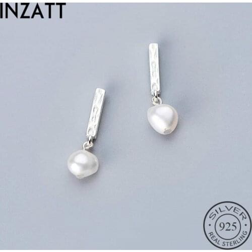 INZATT Real 925 Sterling Silver Geometric Pearl Stud Earrings Fashion Women Fine Jewelry Party Minimalist Accessories Gift