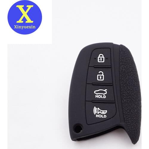 Xinyuexin for Hyundai Silicone Rubber Key Case Fob Cover Solaris Ix35 Ix45 Accent Santa Fe Tucson 4Button Smart Key Car Styling