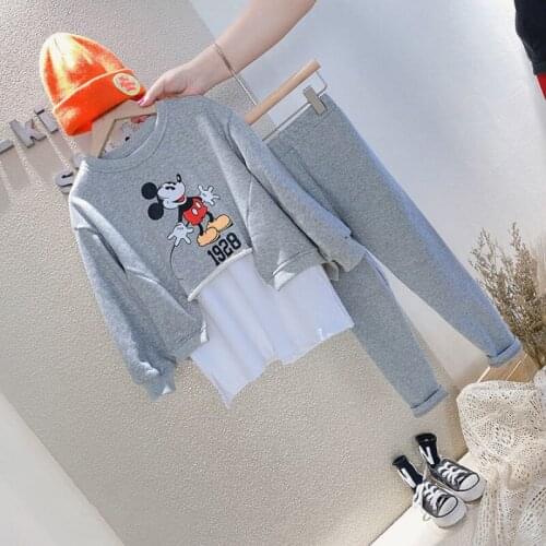 Disney Minnie Long Sleeve Sweater Leggings Kids 2020 Autumn Girls Clothing Cartoon Sweater Leggings Set