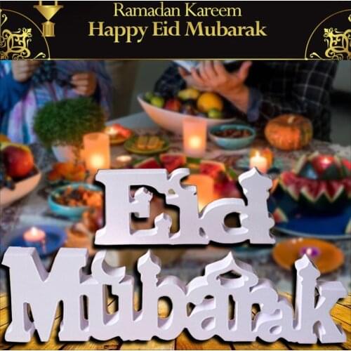 Ramadan Eid Mubarak Decor Dining Table Ornament Wooden Letters Decoration White Pendant Islam Muslim Event Party Supplies