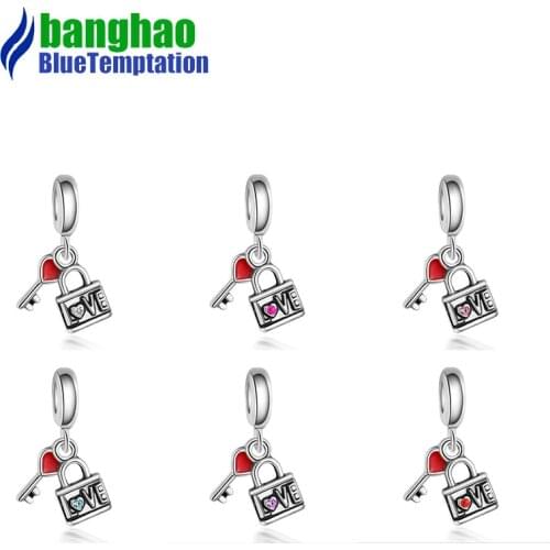 Jewelry charms original bracelet bead plata de ley valentines day harajuku bijoux crystal lock love beads DGB258