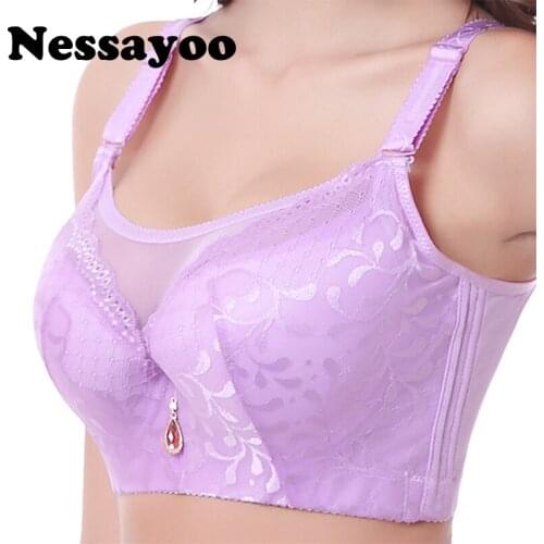 Nessayoo Plus Size bra thin cup full cup bra adjustable push up underwear sexy lady big size lace Bra D E F cup bras for women