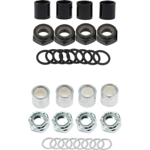 16 Pieces Skateboard Truck Hardware Kit Includes 4 Pieces Spacers, 4 Pieces Axle Nuts and 8 Pieces Speed Rings