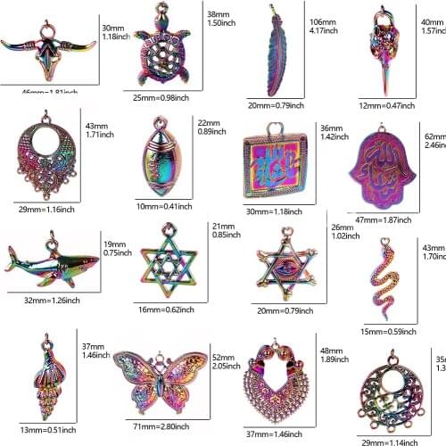5Pcs/Lot Rainbow Color Snake Feather Butterfly Whale Turtle Charms Diy Pendant Women Keychain Earrings Jewelry Wholesale