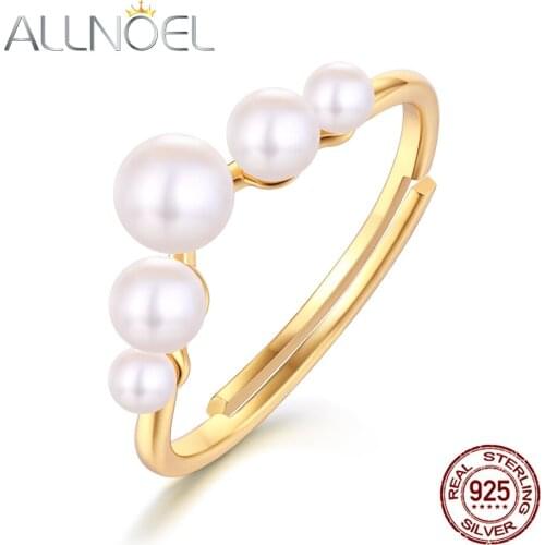 ALLNOEL Solitary 925 Sterling Silver Pearl Rings For Women 4.5mm Mother Of Pearl Engagement Ring Valentines Day Present 2019